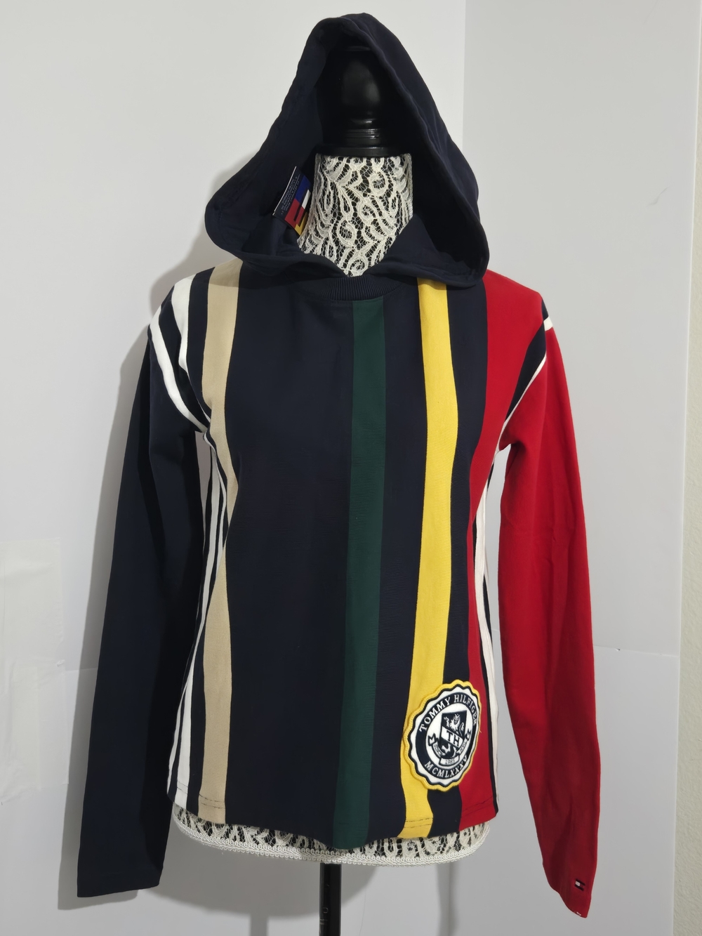 Tommy Hilfiger Men's Navy Multi-Stripe Hooded Sweater